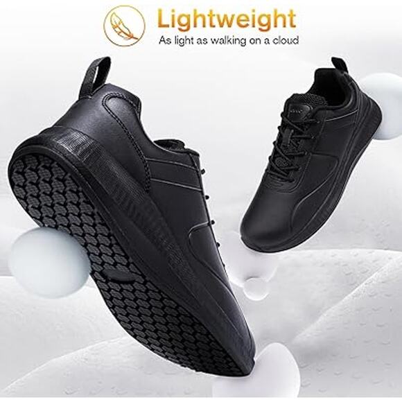 Taquco Mens 11.5 Black Lace Up Faux Leather Non Slip Waterproof Kitchen Shoes - Picture 5 of 7